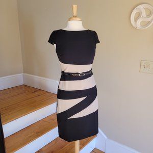 Bodycon Color Block Cap Sleeve Belted Dress by AB Studio.  Size 4